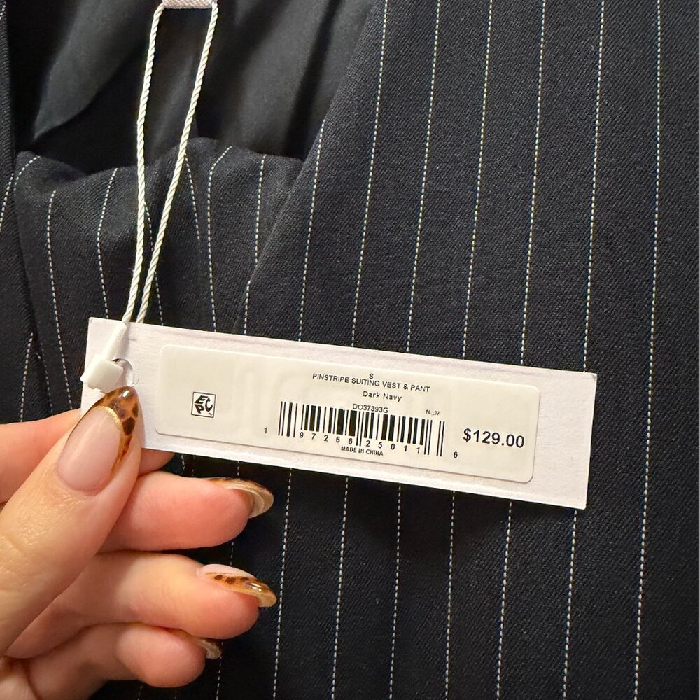 Steve Madden Pinstripe Suiting Vest & Pant Set - Navy Blue - Picture 4 of 5